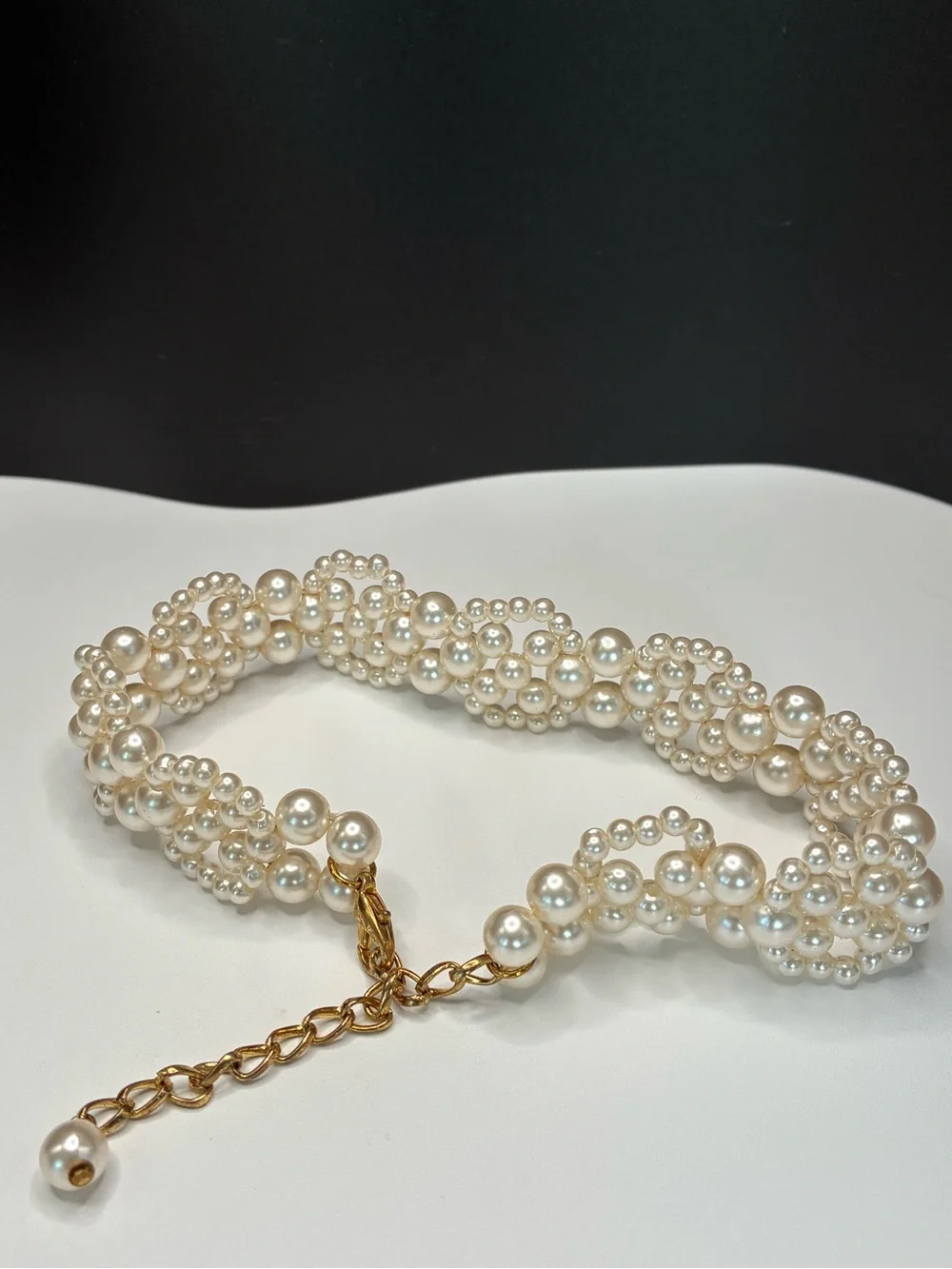 Vintage Faux Pearl Cluster Choker Necklace - Ivory Pearls with Gold Chain